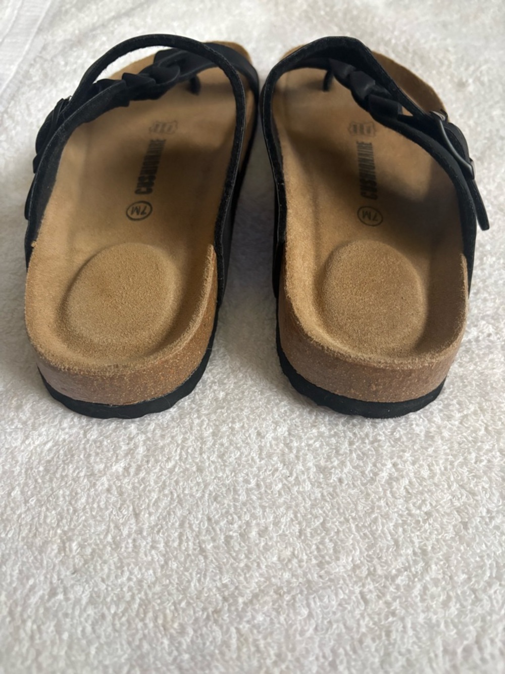 Cushionaire Women Sz 7M  Black Braided Toe-Post Cork comfort Sandals leather - Picture 4 of 7